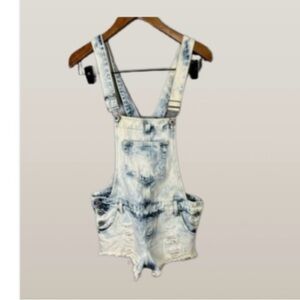 Dungaree Parisian Women’s Denim Overalls sz 7 Distress Overall Bib Shorts #C820
